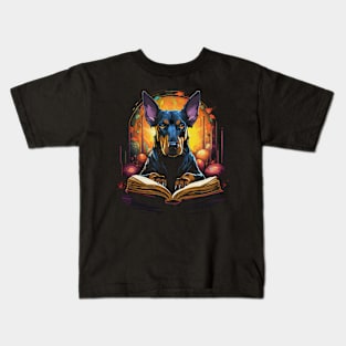 Doberman Reads Book Kids T-Shirt